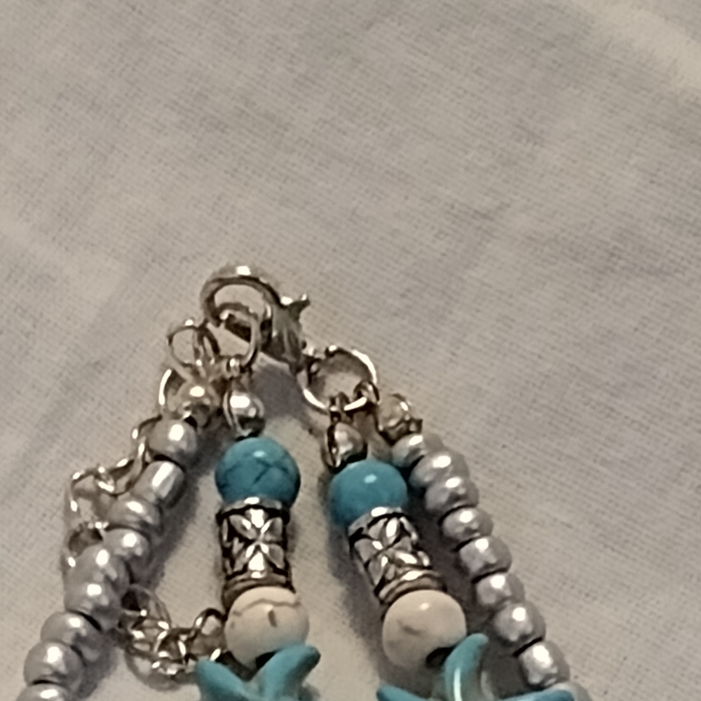 Starfish Charm Beaded Necklace - Blue and Silver - Picture 10 of 10